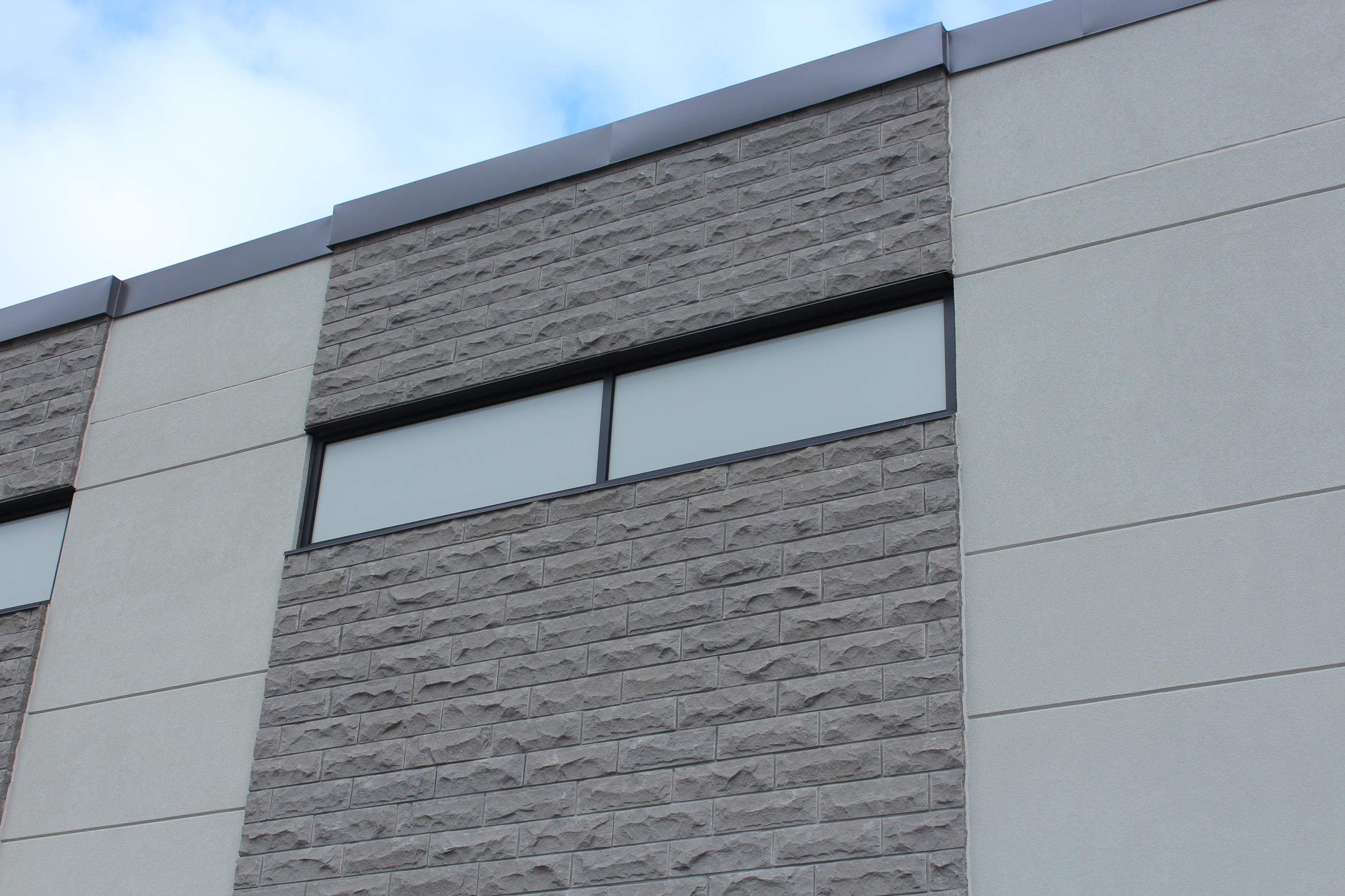 Close-up of Goodlife Fitness building - Stone colour Carbon