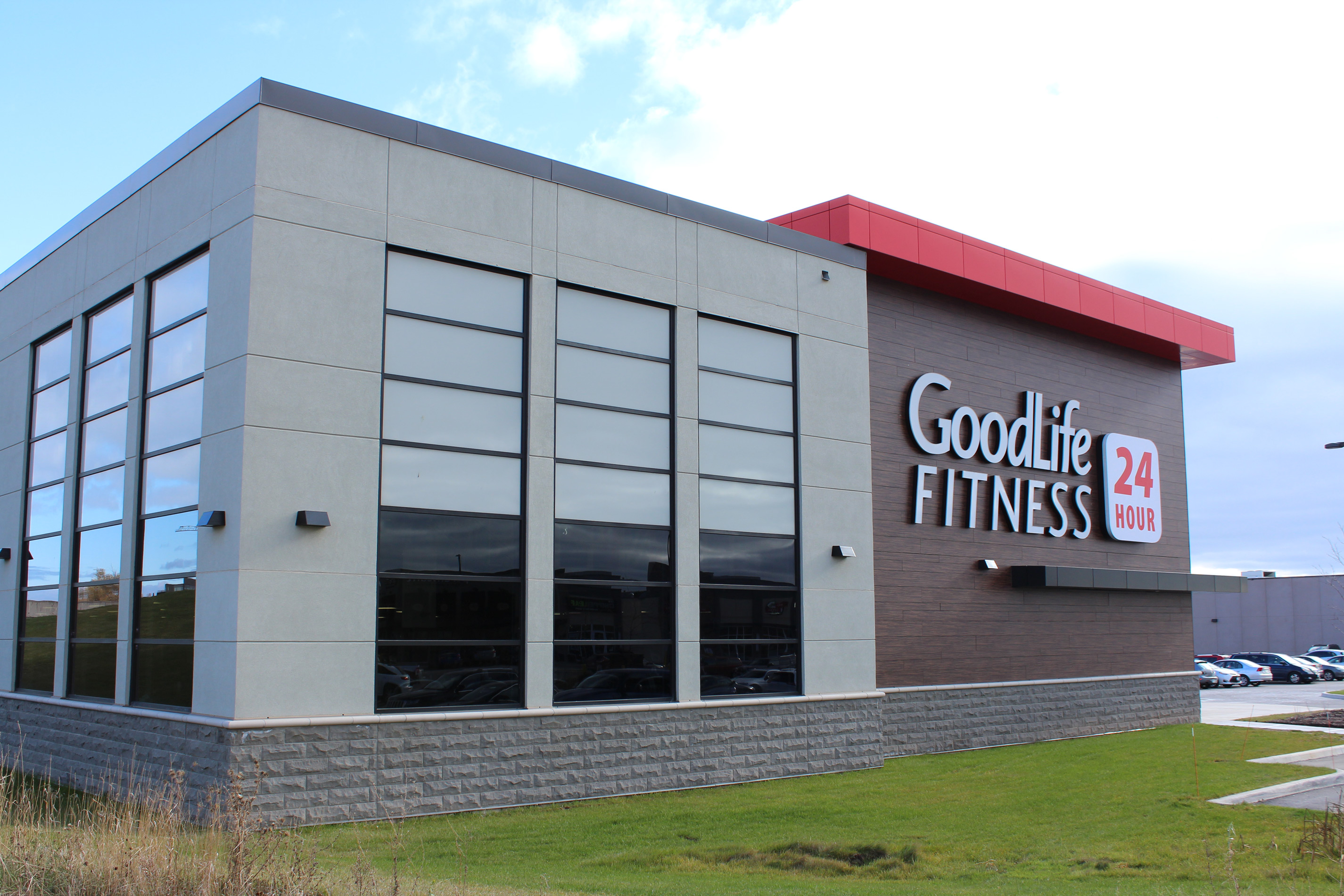 angled Goodlife Fitness building - Stone colour Carbon