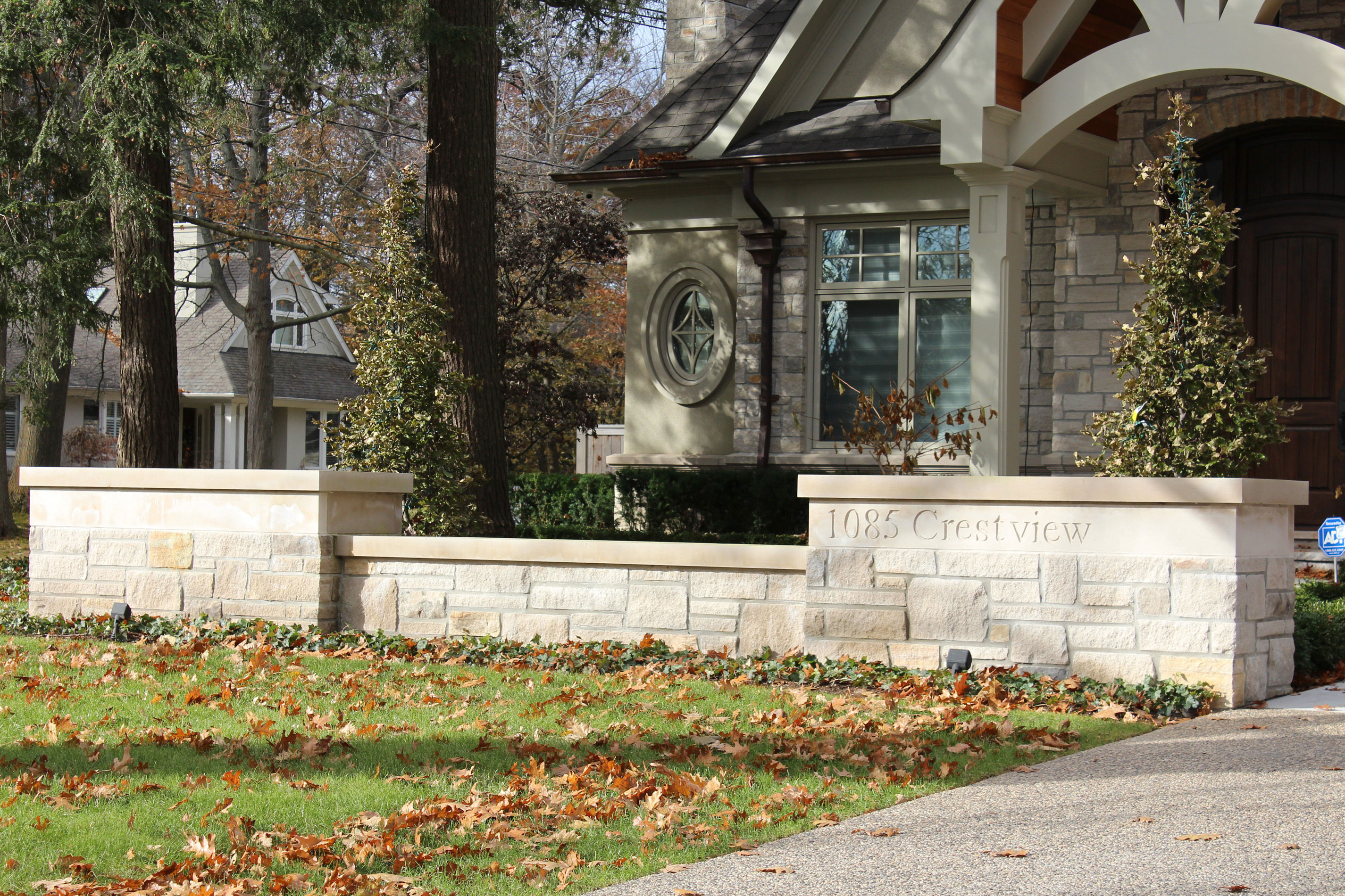 Stone walkway at front of house- Stone colour is Eramosa Saw Cut