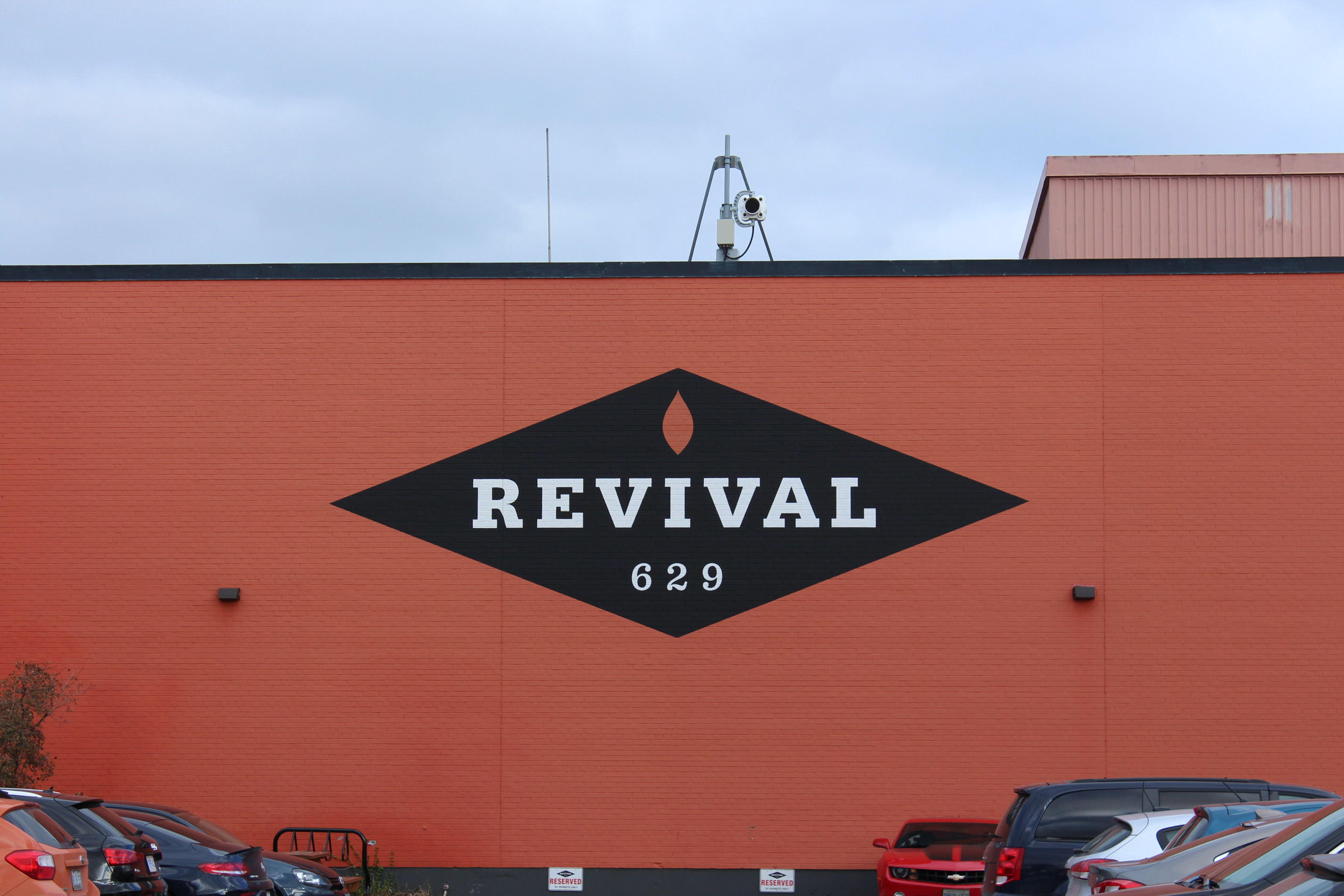 Revival Film Studio's side wall by parking lot. - Brick colour is Victorian Flash