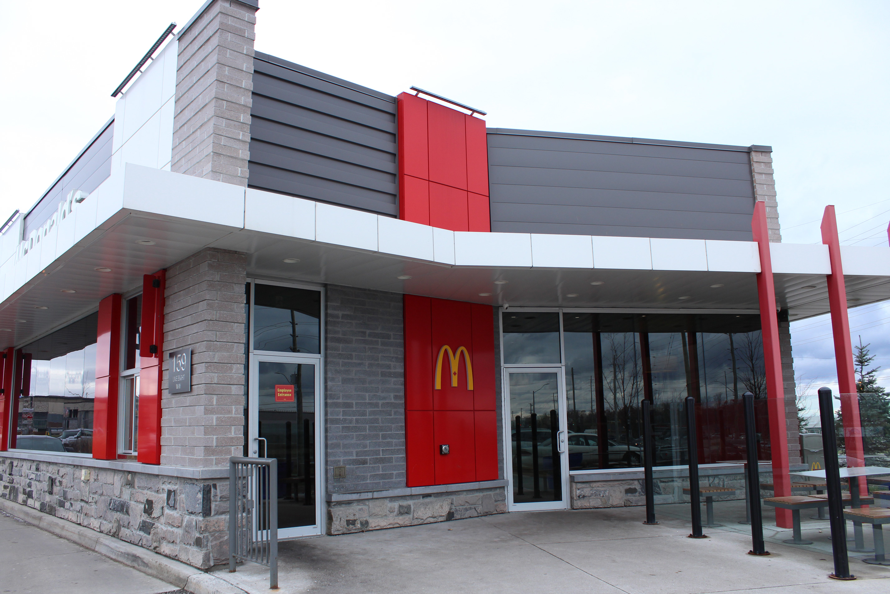 Front entrance of McDonald's building - Block colour Dover Grey / Diamond Black